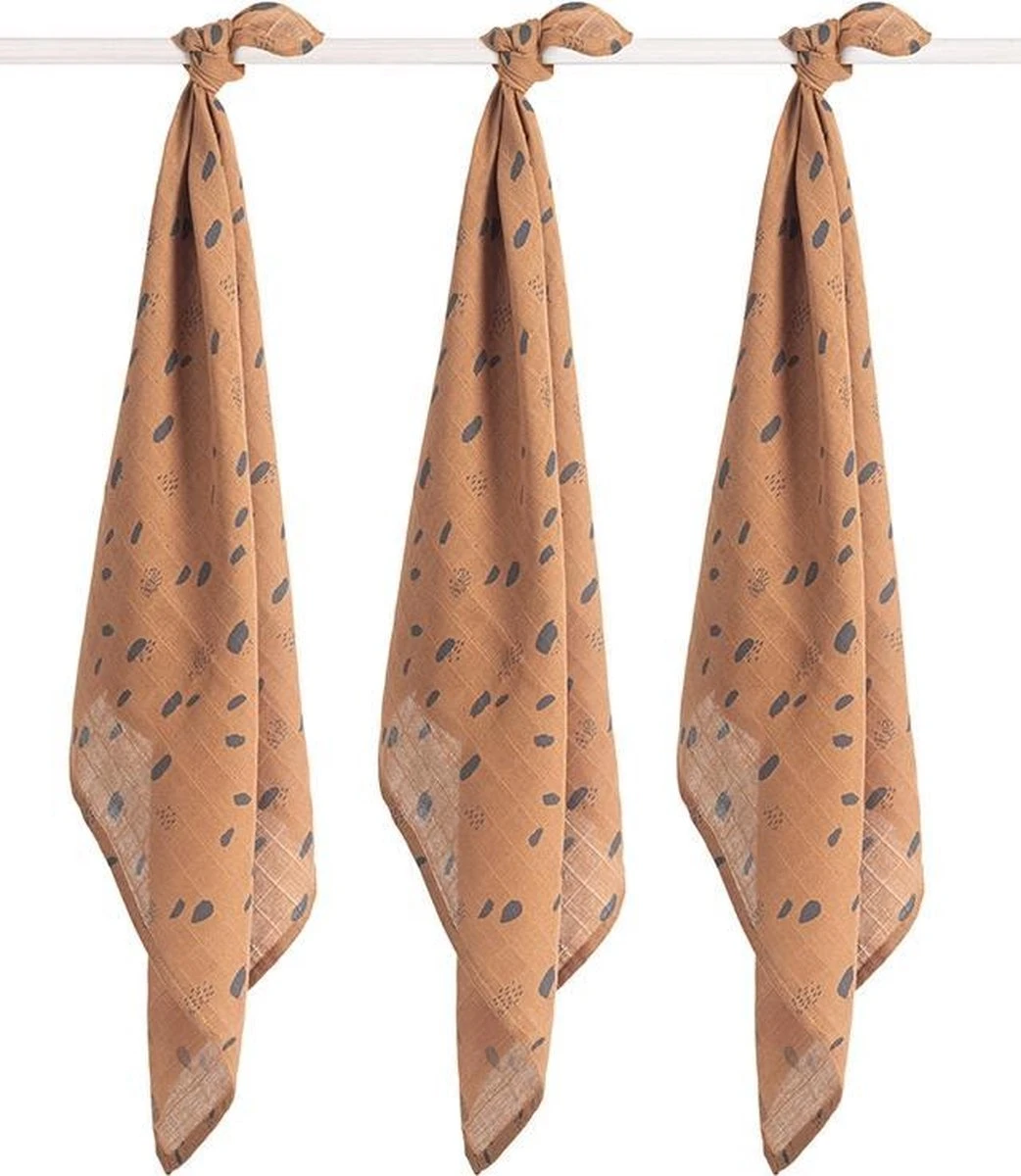 Jollein Hydrofiel Multidoek Spot 70x70cm - Caramel - 3 Stuks 1 Jollein Hydrofiel Multidoek Spot 70x70cm - Caramel - 3 Stuks