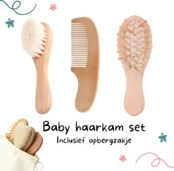 Jollein Baby Verkoopwinkel 28 Baby Borstel - Baby Haarborstel - Baby Verzorging Set - Baby Borstel En Kam - Houten Baby Kam - Haarborstel Set - Babyshower Gift- Baby Verzorgingsproducten - Baby Kam - Kraamcadeau