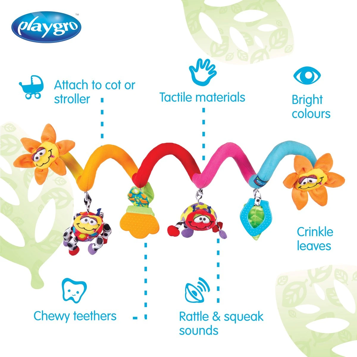 Playgro Boxspiraal Amazing Garden Twirly Whirly - Kinderwagen Speeltje - Activiteitenspiraal 6 Playgro Boxspiraal Amazing Garden Twirly Whirly - Kinderwagen Speeltje - Activiteitenspiraal - Afbeelding 6