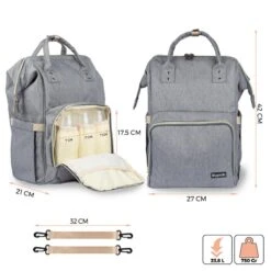 LifeGoods Luiertas Rugzak - Incl. Buggy En Kinderwagen Haken - Complete Set - 23.8 L - Grijs -Jollein Baby Verkoopwinkel 1200x1200 250