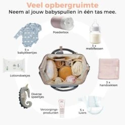 LifeGoods Luiertas Rugzak - Incl. Buggy En Kinderwagen Haken - Complete Set - 23.8 L - Grijs -Jollein Baby Verkoopwinkel 1200x1200 252
