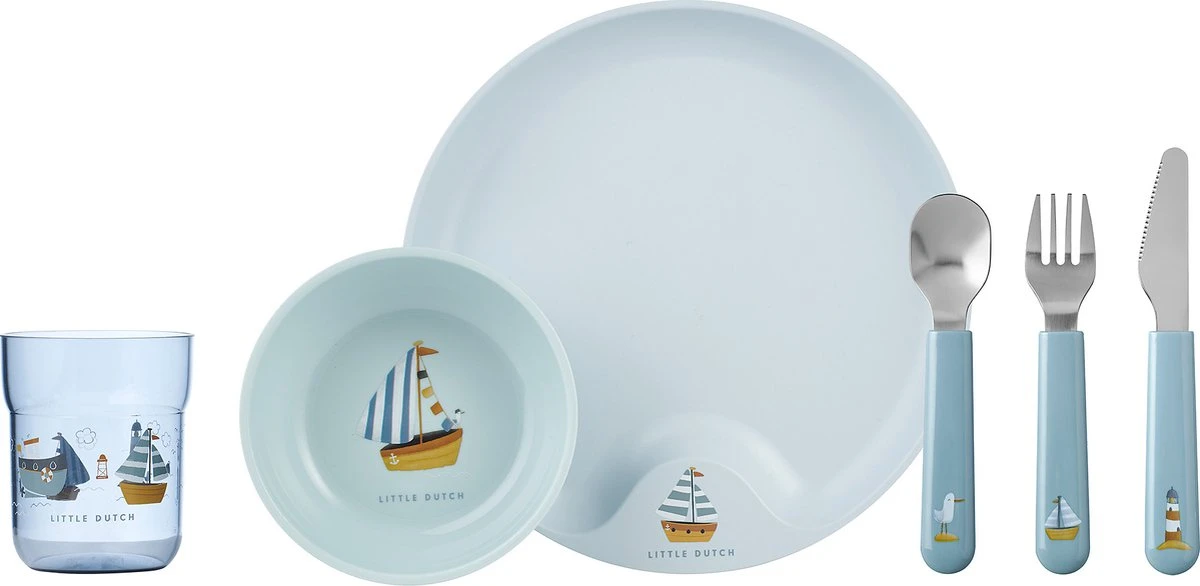 Mepal Mio – Kinderservies Set 6-delig – Bestaat Uit Een Bord, Schaaltje, Glas En Bestek – Sailors Bay - Licht In Gewicht – Kan Tegen Een Stootje 1 Mepal Mio – Kinderservies Set 6-delig – Bestaat Uit Een Bord, Schaaltje, Glas En Bestek – Sailors Bay - Licht In Gewicht – Kan Tegen Een Stootje