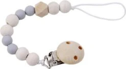 Kralen Fopspeenkoord Met Houten Clip | Speenkoord - Grijs
