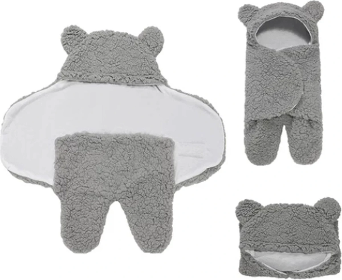BonBini´s Teddy Bear Wikkeldeken Newborn - Zachte Donkergrijze Teddy Beer Inbakerdoek Newborn Baby - 0-3 Maanden - Donkergrijs 58cm 6 BonBini´s Teddy Bear Wikkeldeken Newborn - Zachte Donkergrijze Teddy Beer Inbakerdoek Newborn Baby - 0-3 Maanden - Donkergrijs 58cm - Afbeelding 6